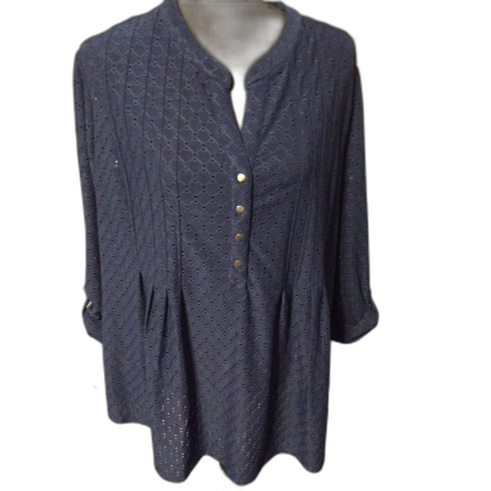 Plus Size 3X Dark blue Stretch eyelet tunic womens VNC